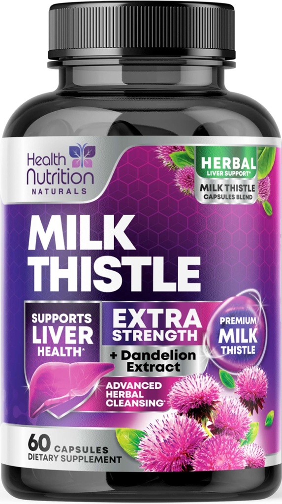 Silymarin Marianum & Dandelion Root Liver Health Support - 9:1 Extract Liver Cleanse Detox&Repair 1000mg相当 - Nature's Milk Thistle Supplements - 60カプセル