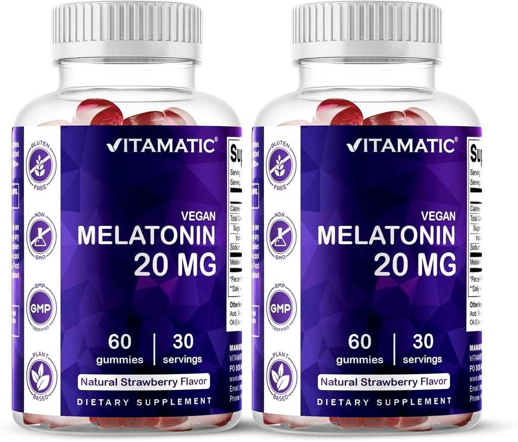 大人のためのVitamatic Melatonin 20mgのガミー、30のサービング- 60の計算-非習慣の形成の補足(パッケージ2)