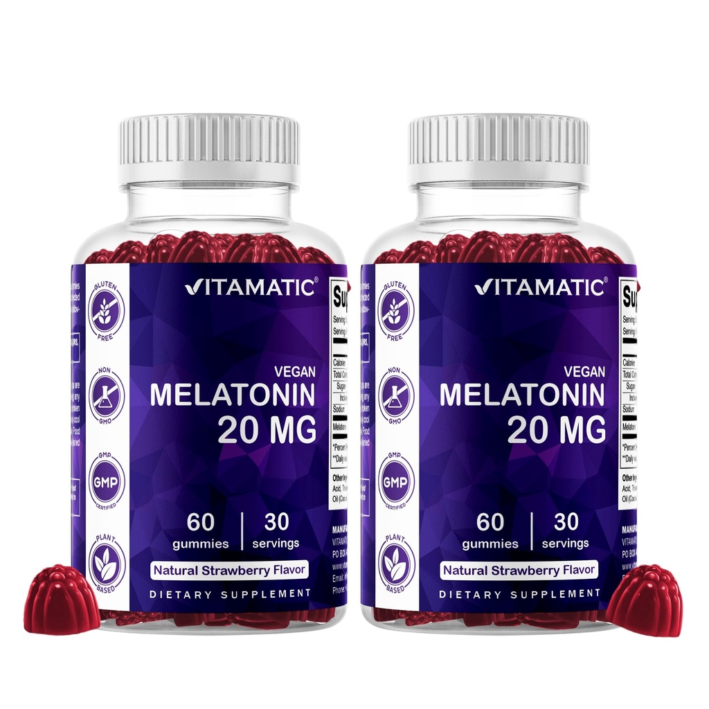 大人のためのVitamatic Melatonin 20mgのガミー、30のサービング- 60の計算-非習慣の形成の補足(パッケージ2)