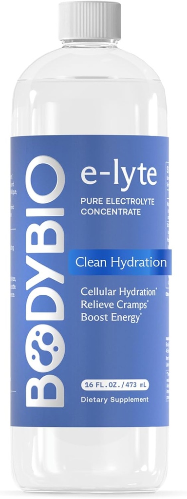 BodyBio e-Lyte - Liquid Electrolyte Concentrate for Clean Hydration, Energy & Cramp Relief - No Sugar, No Artificial Flavors, No Fillers, Keto Friendly