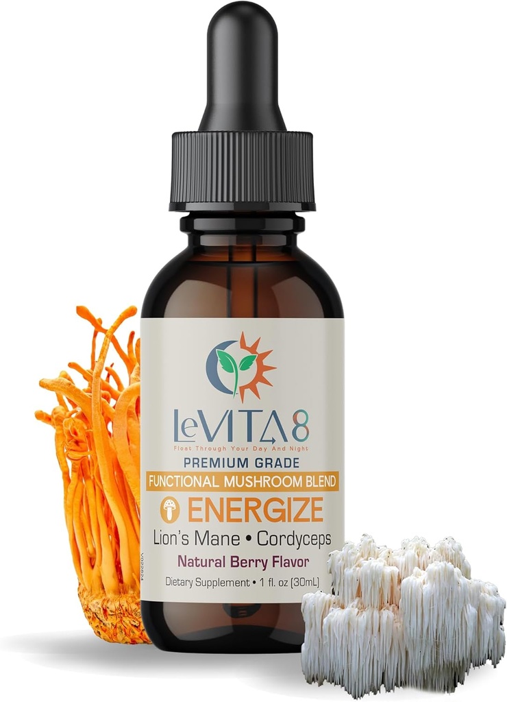 大人のためのLeVITA8の優れたきのこの低下 - 100%の自然な果実味 - ライオンズのManeの液体、Cordycepsのエキス及びB12の相乗的なブレンド-速い吸収の低下(1oz、30日の供給)