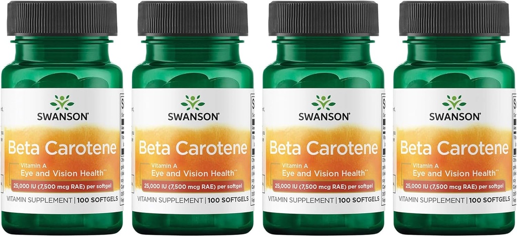 スワンソン・ベータカロテン(Vitamin A) 25000 Iu (7500 mcg) 100 Sgels (4 パック)