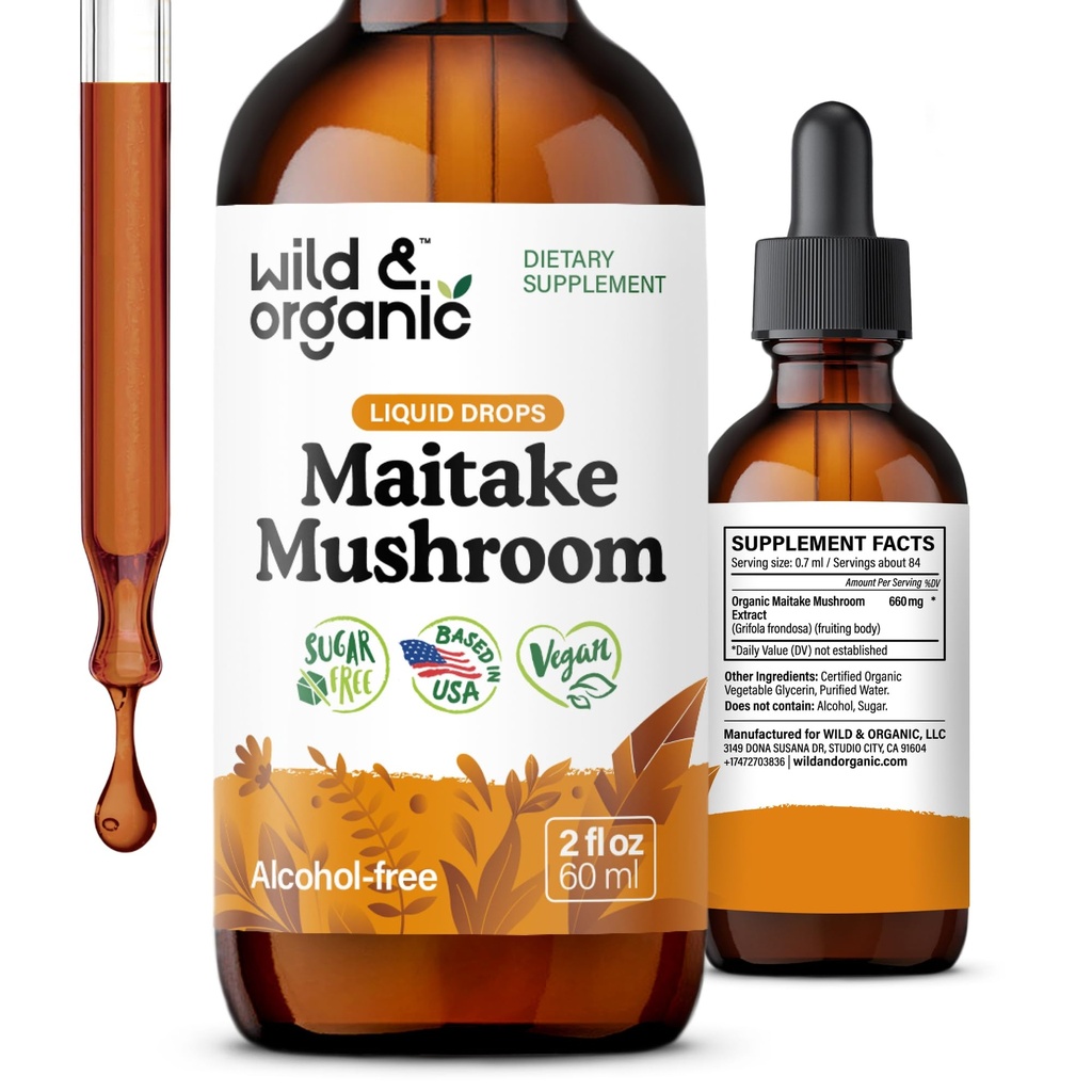 ワイルド&オーガニックマイタケキノコドロップ - 免疫サポートのための液体キノコサプリメント - Maitake Extract Tincture - ビーガン、砂糖&アルコールフリー - 2 fl oz