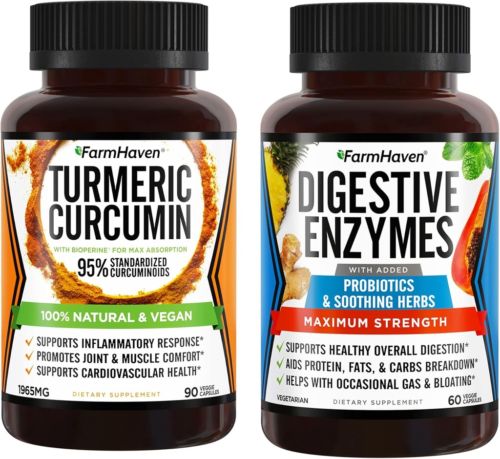 FarmHaven ターメリック Curcumin with ブラックペッパーと消化酵素 18 プロバイオティクス&ハーブ