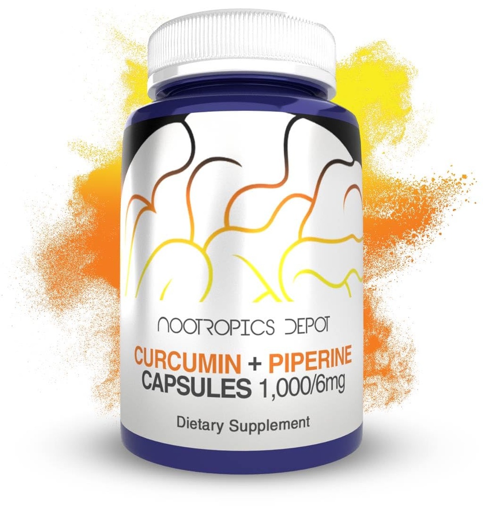 Nootropics Depot Curcumin + Piperine カプセル | 1000mg クルクミン + 6mg パイプライン | 180 カウント