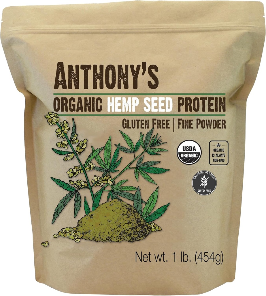 Anthony's Organic Hemp Seed Protein Powder、1 lb、コールドプレス、グルテンフリー、非GMO、ファインパウダー
