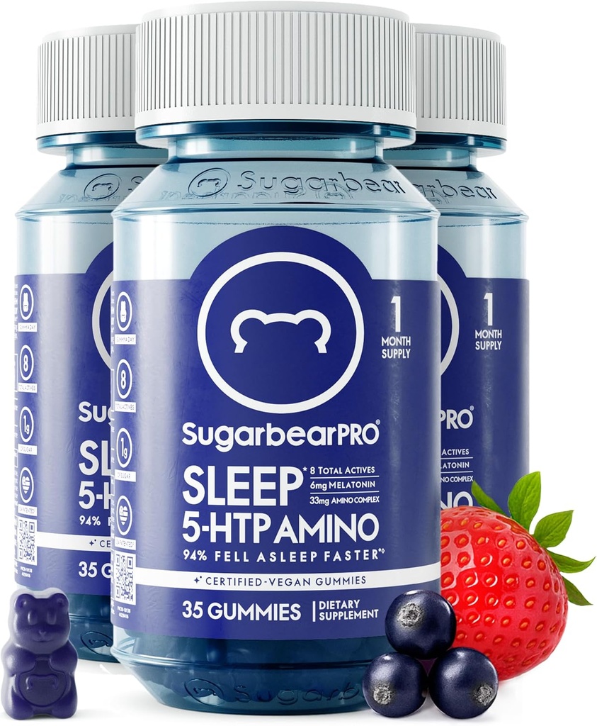 Sugarbearの睡眠のGummy 3か月の供給、余分強さのMelatonin 6mg、人及び女性のため、VegewelのビタミンB6、L-Theanine、5つのHTP、Valerian、大人及びティーンのための睡眠の援助、証明されたコシャ、ハラール、無水