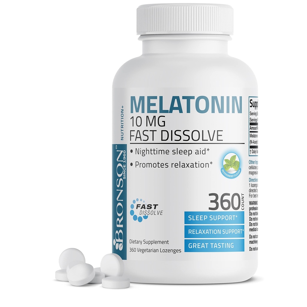 Bronson Melatonin 10 MGの速い分解のペパーミントのタブレットは、360のChewableベジタリアンのロゼンジを促進します