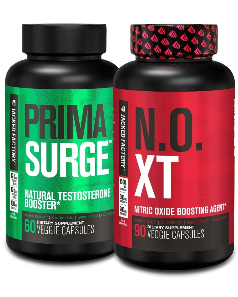 男性のためのジャック工場テストステロンブースター PRIMASURGE (60 カプセル) & N.O. XT 窒素酸化物サプリメント (90 カプセル) 筋肉成長のため, ポンプ, エネルギー