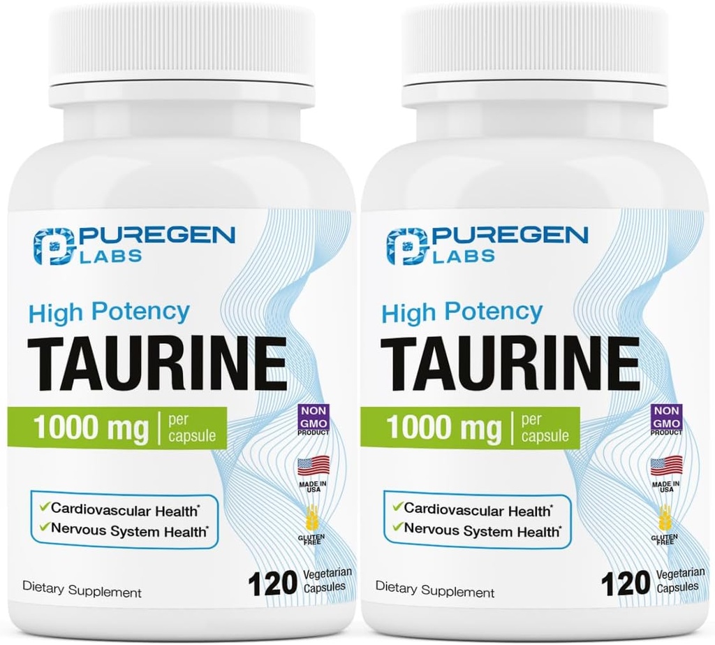 ピュアゲンラボ タウリン1000mg [高効力] 総240ベジカプセル | 有害な添加剤なし | 非GMO、グルテンフリー、酪農、心の健康と筋肉の回復をサポート | アメリカ製