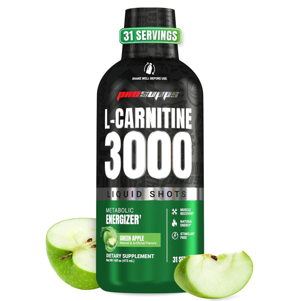 PROSUPPS L-カルニチン液体3000、男性と女性のための興奮剤フリー液体ショット - エネルギー、パフォーマンス、筋肉の回復のためのクリーンなワークアウトドリンク - 砂糖なし、炭水化物なし - 31サービング、グリーンアップル