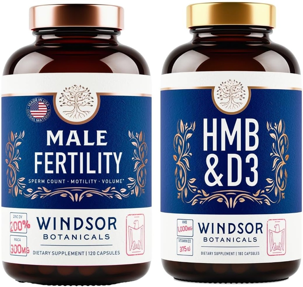 WINDSOR BOTANICALS HMB with ビタミンD3とカルシウムと男性の生殖能力サポートバンドル