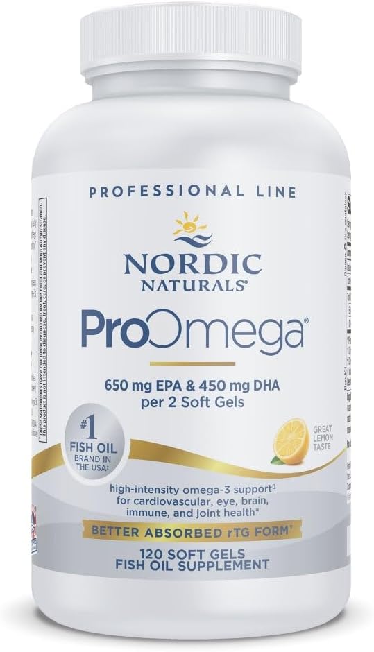 Nordic Naturals ProOmega、レモンフレーバー - 120 ソフトジェル - 1280 mg Omega-3 - EPA&DHAとの高い効力の魚油 - 脳、目、心臓、免疫の健康を促進 - 非GMO - 60 サービング