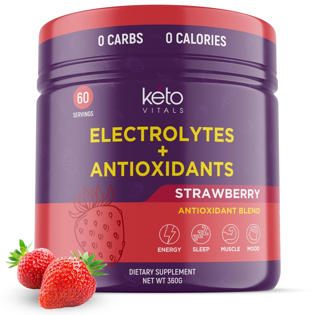 Keto Vitals Antioxidant Electrolytesパウダー - カリウム、マグネシウム、ナトリウム、カルシウムと電解液をブレンド | Keto Electrolytesサプリメントエナジードリンクミックス | 砂糖フリー、ゼロカロリー、ゼロ炭水化物