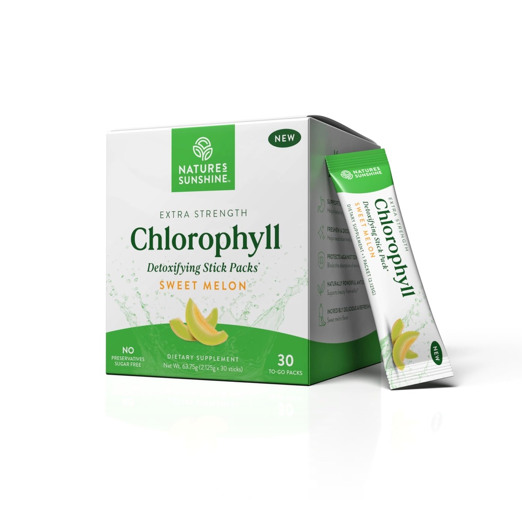 Nature's Sunshine Chlorophyll スティック パック: Detox と Boost Gut Health を便利なスティック パック(甘いメロン)で超充電