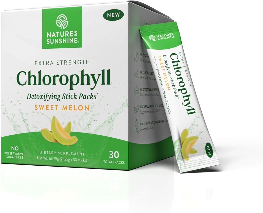 Nature's Sunshine Chlorophyll スティック パック: Detox と Boost Gut Health を便利なスティック パック(甘いメロン)で超充電