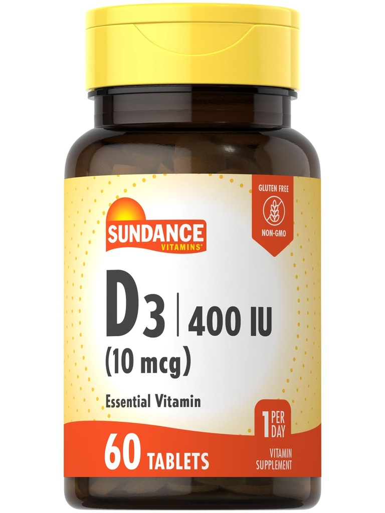 サンダンスビタミンD3 400 IU (10 mcg) | 60 ベジタリアンタブレット | 必須ビタミンサプリメント | ベジタリアン・非GMO・グルテンフリーのフォーミュラ