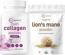 Micro Ingredients Multi Collagen Complex & Lions Mane Mushroom Supplement Powder Bundle 2 Pack | Grass-Fed Collagen Peptides | Natural Superfood for Brain, Energy, & Immune Health