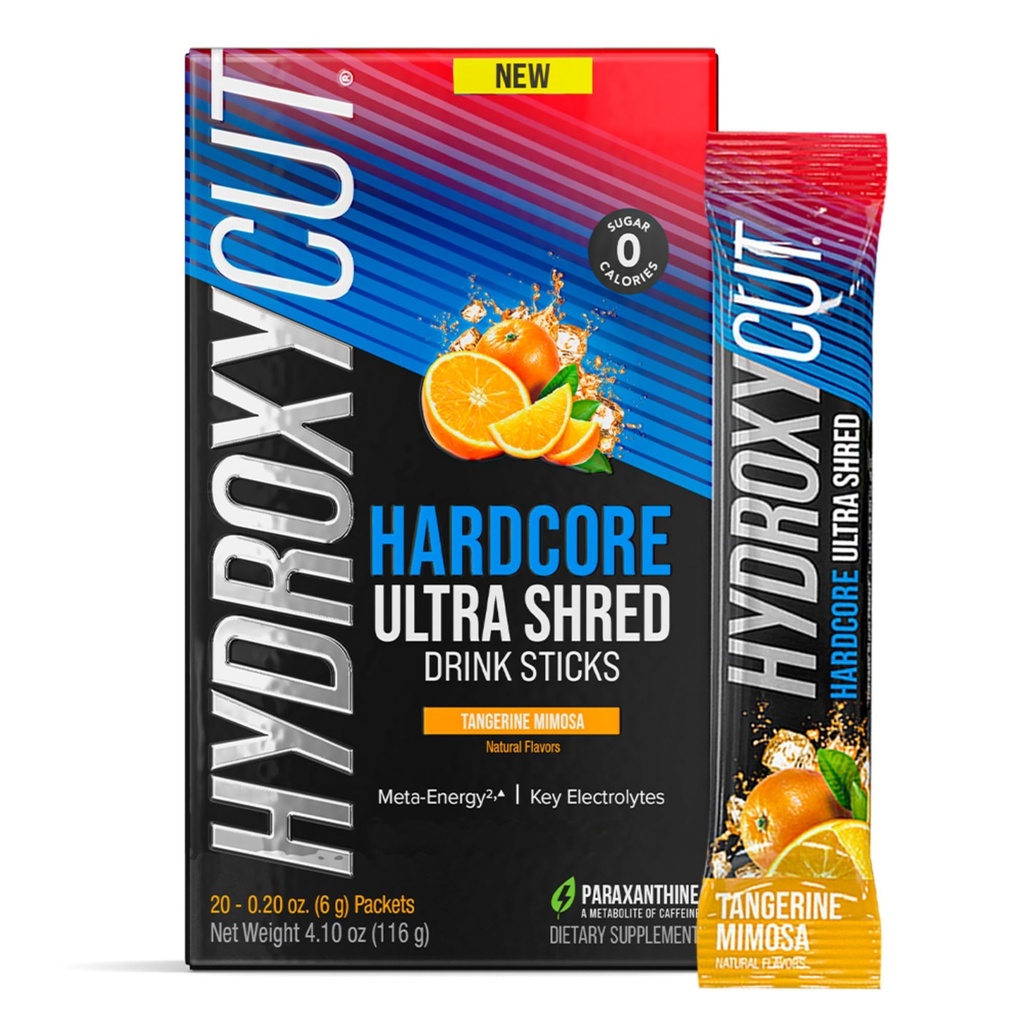 Hydroxycut ハードコア ウルトラ シュレッド ドリンク スティック, タンジェリン ミモサ - 20 パケット - ゼロ シュガー or カロリー - 含まれています パラキサンチン & B ビタミン - のための 女性と男性