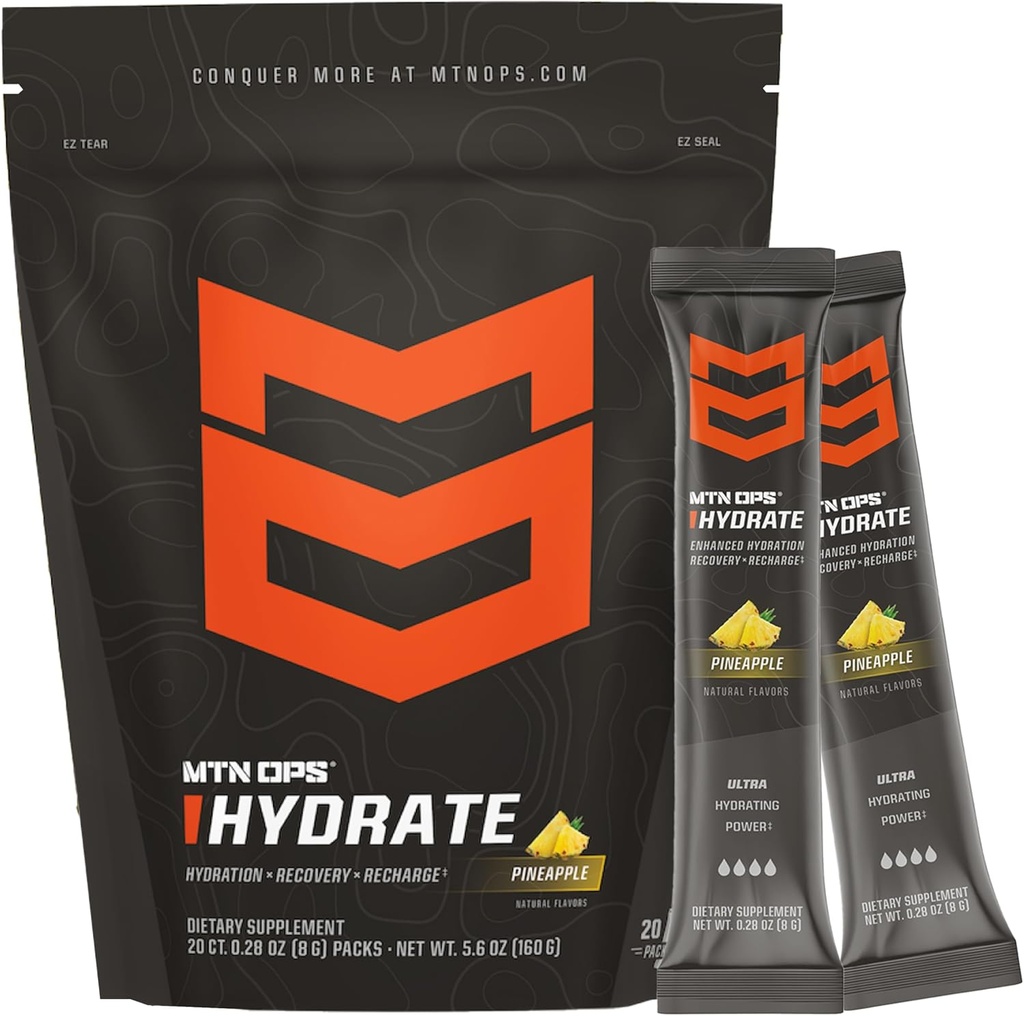 MTN OPS の Hydrate の Electrolytes の粉の飲み物の組合せ、20 の単一のサービングのオンザ・ゴーの電解物パックは 1 回のサービングごとの電解物、パイナップルの 1000mg を越えます