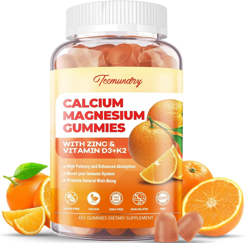 ビタミンD3及びK2のカルシウム マグネシウムの亜鉛グミies - 吸着マグネシウムのGlycinate 400mg -砂糖の自由なカルシウム補足-サポートNerve筋肉気分及び免除-大人の人の女性のための子供