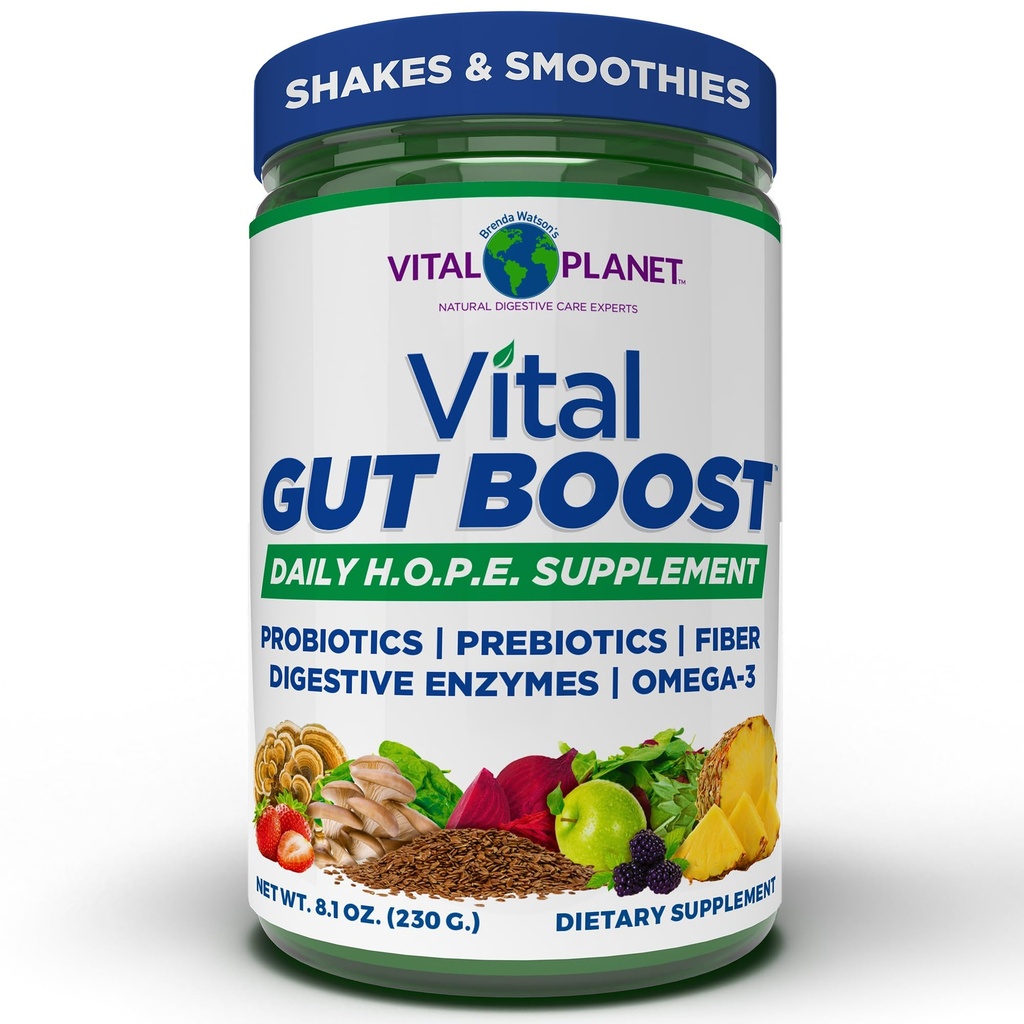 Vital Planet - Brenda Watson、PSB Gut Check Hope Supplement with Fiber 35、オメガ3オイル、プロバイオティクス、および消化酵素、8.1oz、230グラム、30サービングによるバイタルガットブーストパウダー