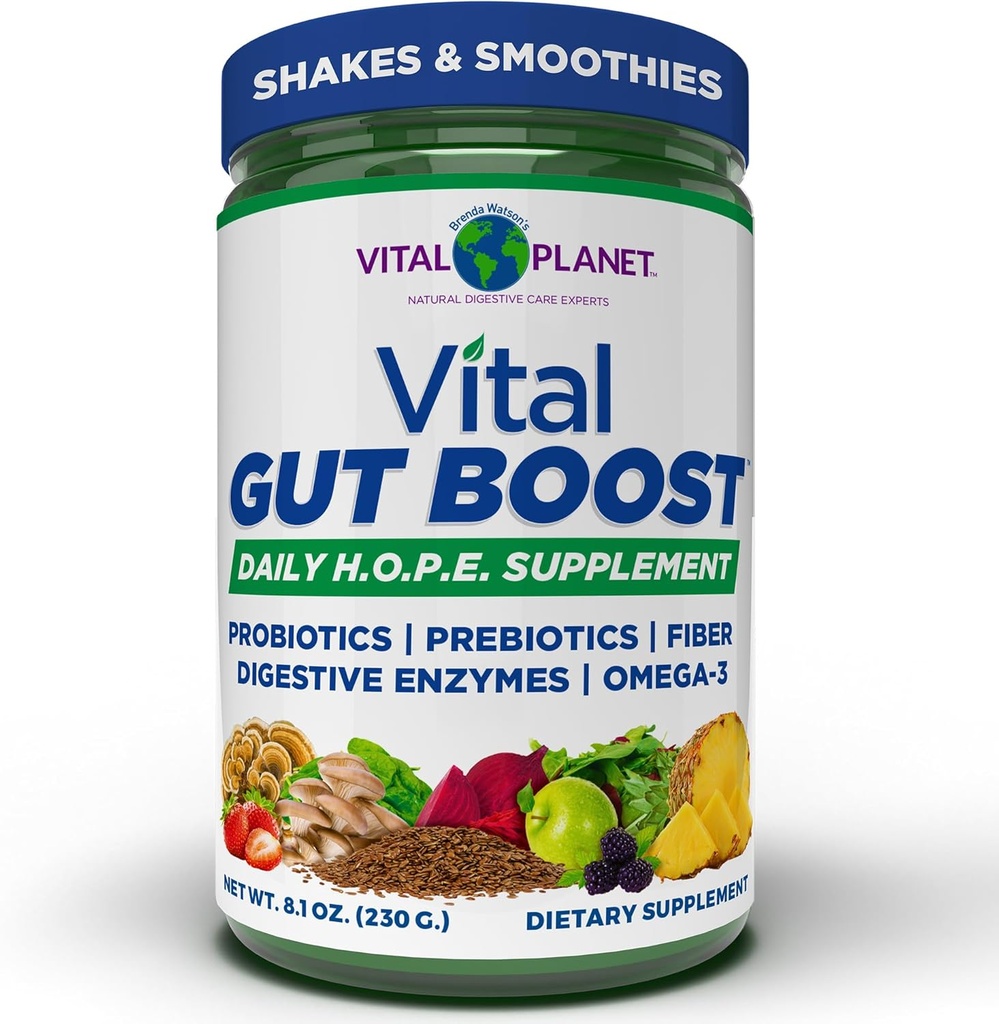 Vital Planet - Brenda Watson、PSB Gut Check Hope Supplement with Fiber 35、オメガ3オイル、プロバイオティクス、および消化酵素、8.1oz、230グラム、30サービングによるバイタルガットブーストパウダー