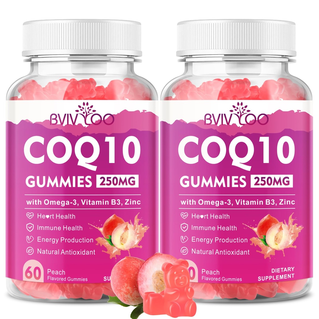 2つのパックCoQ10のグミー250mg、Omega-3、ビタミンB3及び亜鉛、マグネシウム-中心の健康、細胞エネルギーおよび酸化防止サポート、120の計算のための高い吸収の補酵素Q10の補足