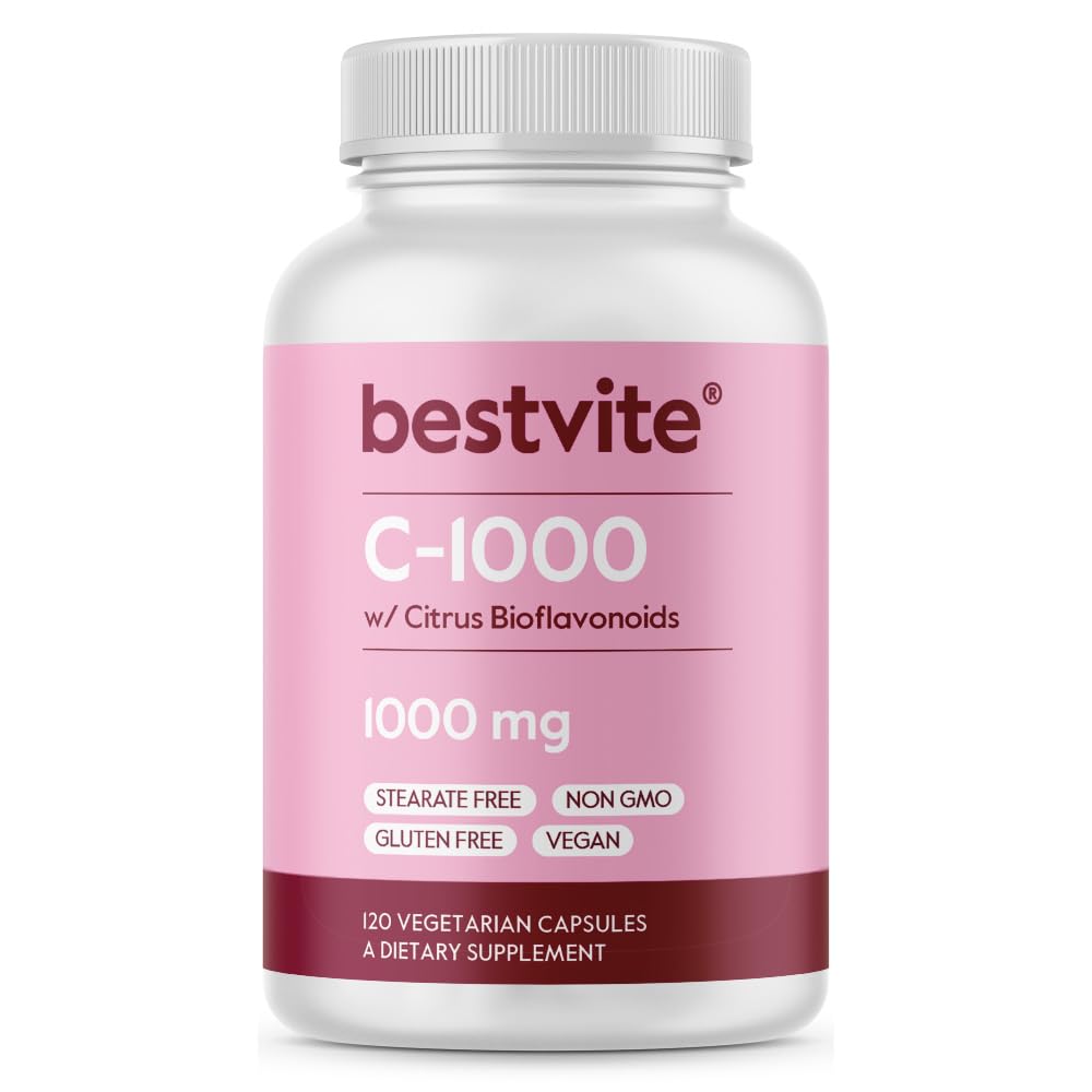 BESTVITEビタミンC 1000mg(120ベジタリアンカプセル)とCitrus Bioflavinoids - No Stearates - ビーガン - 非GMO -グルテンフリー