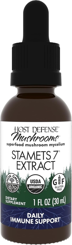 Host Defense Stamets 7 Extract - 7 Species Blend - Mushroom Supplement for Immune Support with Royal Sun Blazei, Cordyceps, Reishi, Maitake, Lion's Mane, Chaga & Mesima - 1 fl oz (30 Servings)*