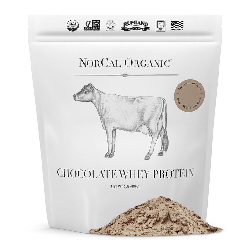 NorCal Organic Chocolate Whey Protein | 100% USA グラスフェッド、USDA 認定 | カリフォルニア 家族の農場から生のカカオと自然に風味付け | 32 オンス (1 パック) - 32 サービング