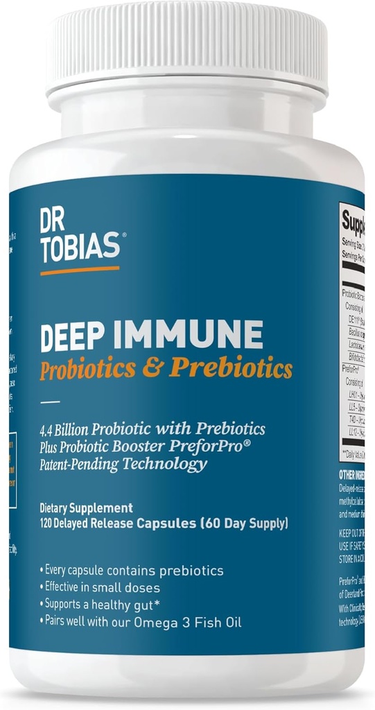 Dr. Tobias Deep Immune Probiotics & Prebiotics、PreforPro Prebioticsとデュアルアクションダイジェスト&免疫サポート&Delayed Release Sporeフォーフォープロバイオティクス 女性&男性、120カプセル、60サービング