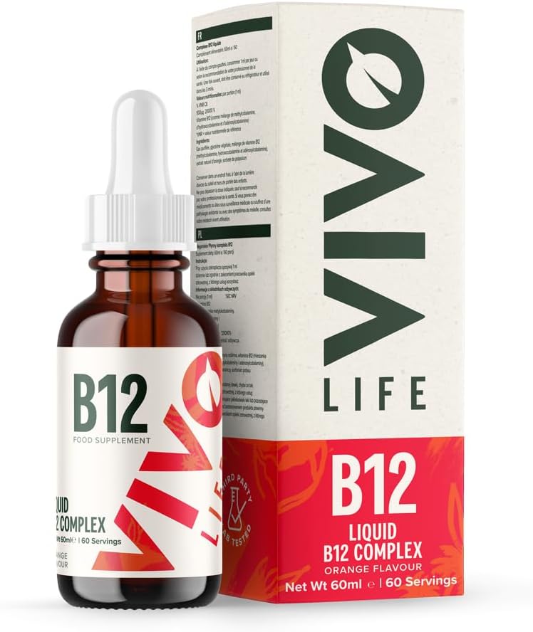 Vivoの生命-ビタミンB12の複合体、高い効力の健康の補足、オレンジ味の液体の低下、60ml、60のサービング