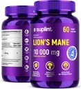 ライオンのマネキノコサプリメント10,000 mg | 記憶のための栄養補助食品, 焦点 & 明白 | 女性のための毎日の免疫システムサポートコンプレックス | 非GMO, グルテンフリー, ビーガン | 60 カプセル