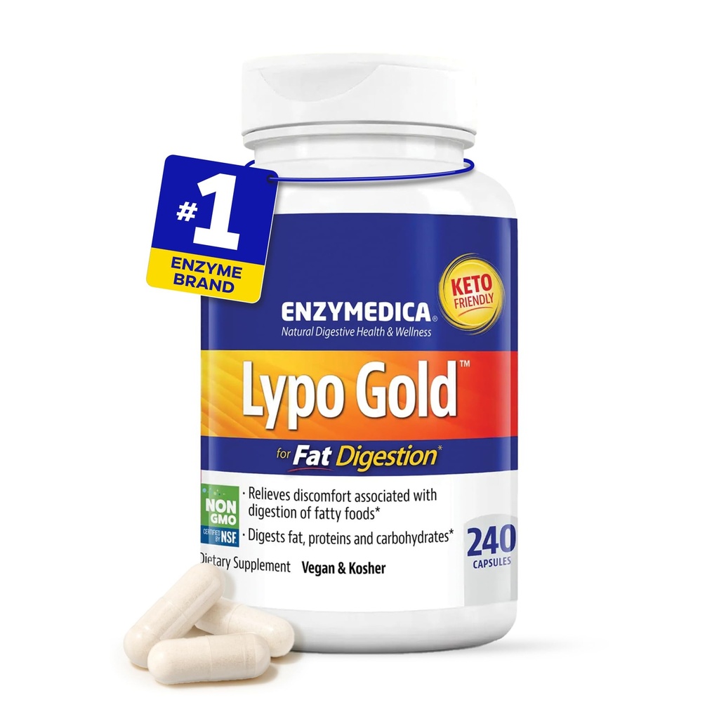 Enzymedica Lypoの金、脂肪消化のための高い効力の Lipase の消化器酵素、サポート 機会の膨脹の救助及び消化器の健康、 Keto フレンドリー、ビーガン、240 のカプセル
