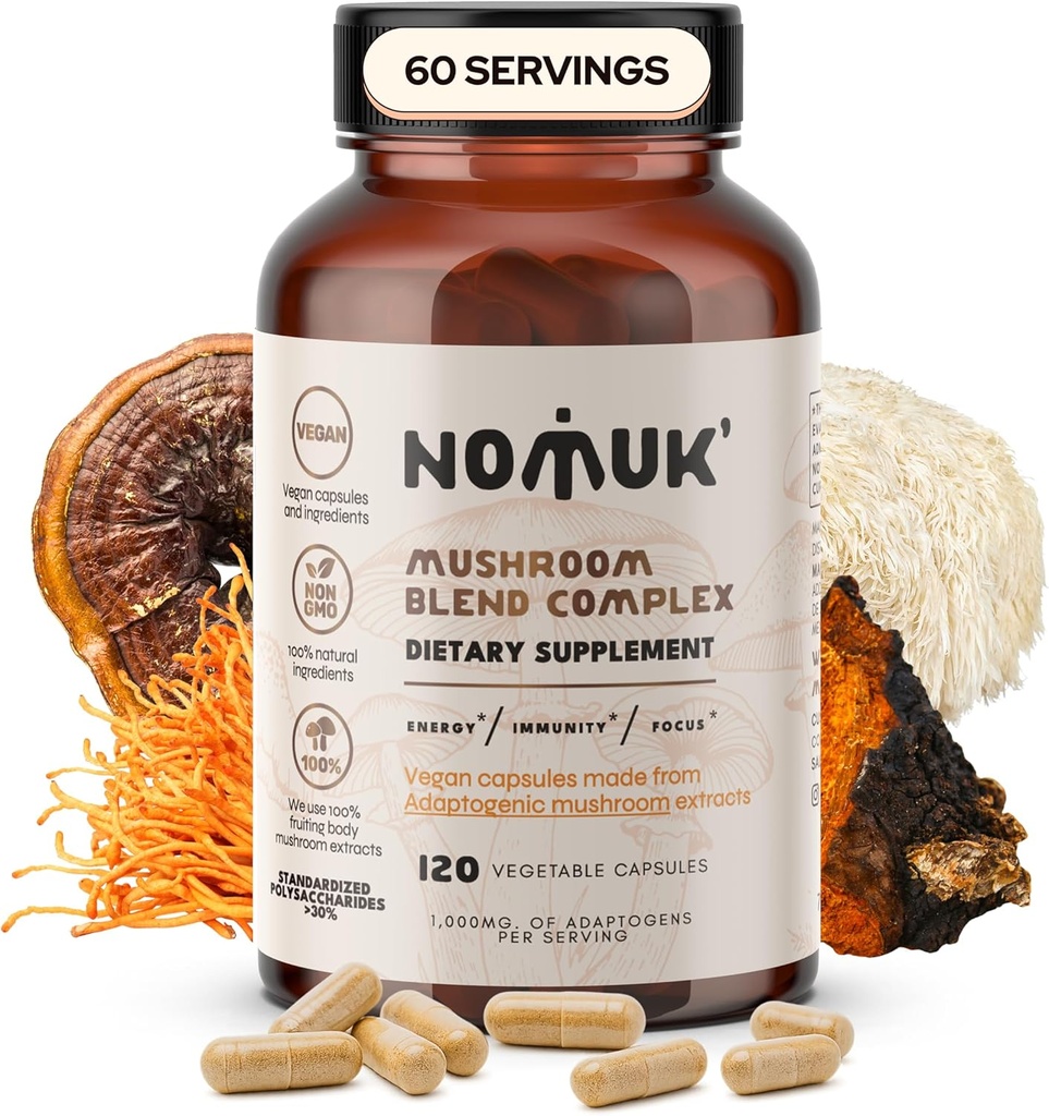 適応性のきのこのエキスのブレンドのライオンのマネ、Reishi、Cordyceps、Chagaの補足、120のカプセル。