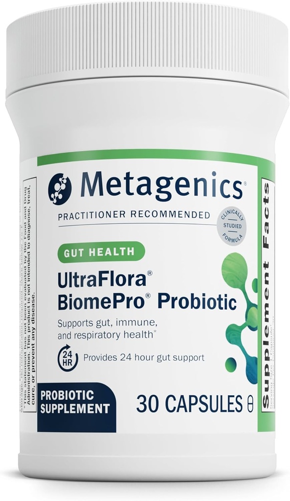 メタジェニックス UltraFlora BiomePro Probiotic サプリメント - 105 Billion CFU 多機能フォーミュラ with Lactobacillus Acidophilus - 消化の健康、ガット フローラ & 免疫サポートのための保存テーブル* - 30カプセル