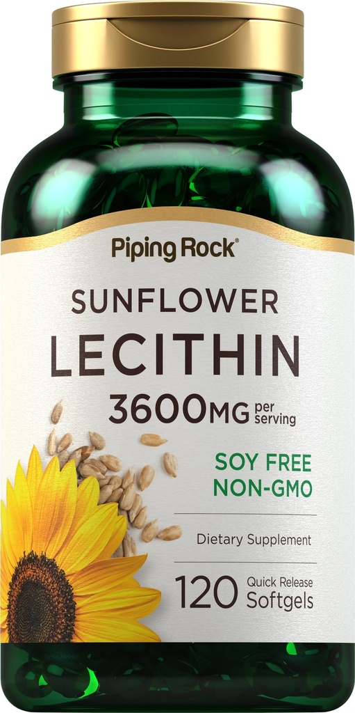 パイピングロックひまわりレシチンソフトゲルカプセル | 3600 mg | 120カウント | リンスファチジルコリンで豊富 | 大豆フリー・GMO・グルテンフリー