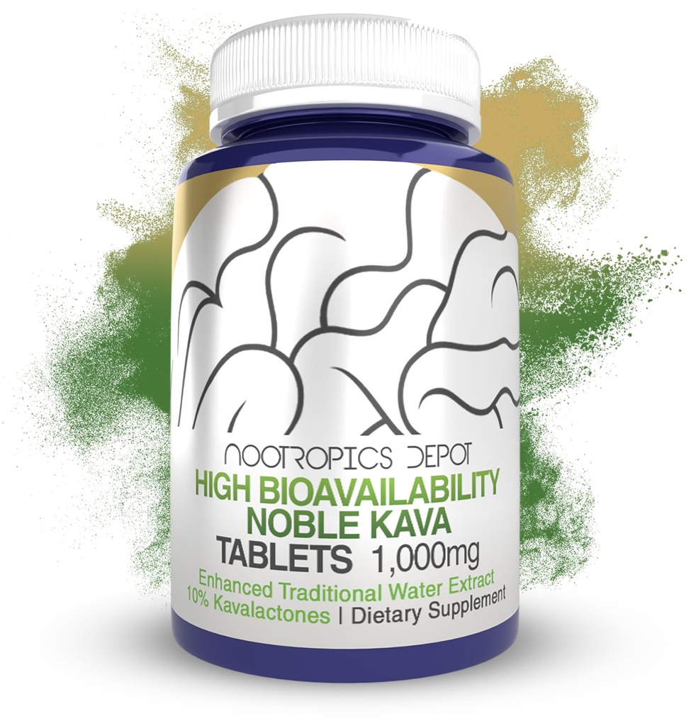 Nootropics Depotの高バイオアベイラビリティ高貴なカバ錠 | 1,000mg | 30カウント | 最小10%のカバラクトン | 従来の水エキスを強化