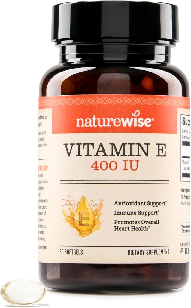 NatureWiseビタミンE 400 IU Softgels(180mg DLアルファ) - 乳製品、グルテン、大豆フリー、皮膚、心臓、目、免疫の健康サポートのための非GMO抗酸化栄養補助食品 - 2ヶ月の供給、60カウント