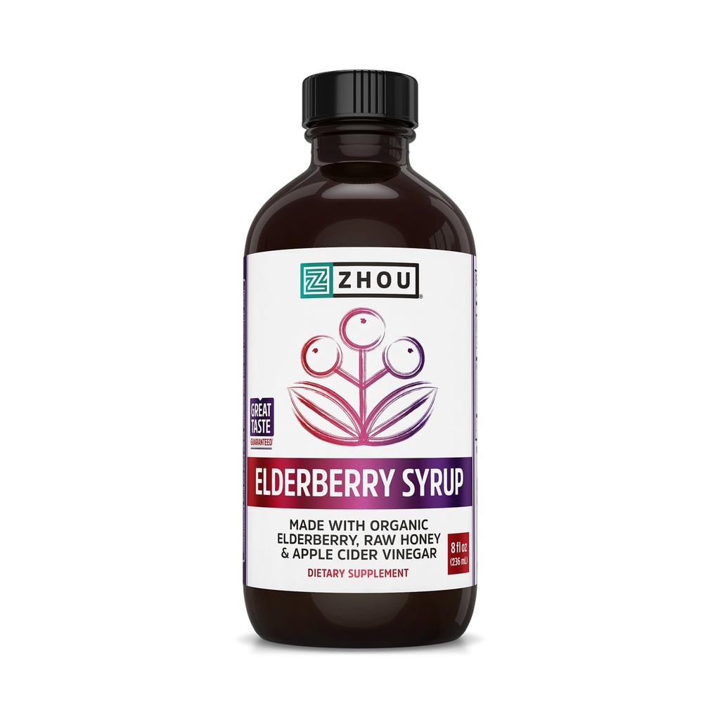Zhou Nutrition Elder-Mune + Syrup - 大人のためのオーガニックブラックエルダーベリーシロップ、Apple Cider Vinegar、Echinacea Tincture、ナチュラルウェルネス - 8 Fl Ozガラスボトル