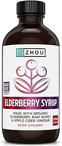 Zhou Nutrition Elder-Mune + Syrup - 大人のためのオーガニックブラックエルダーベリーシロップ、Apple Cider Vinegar、Echinacea Tincture、ナチュラルウェルネス - 8 Fl Ozガラスボトル