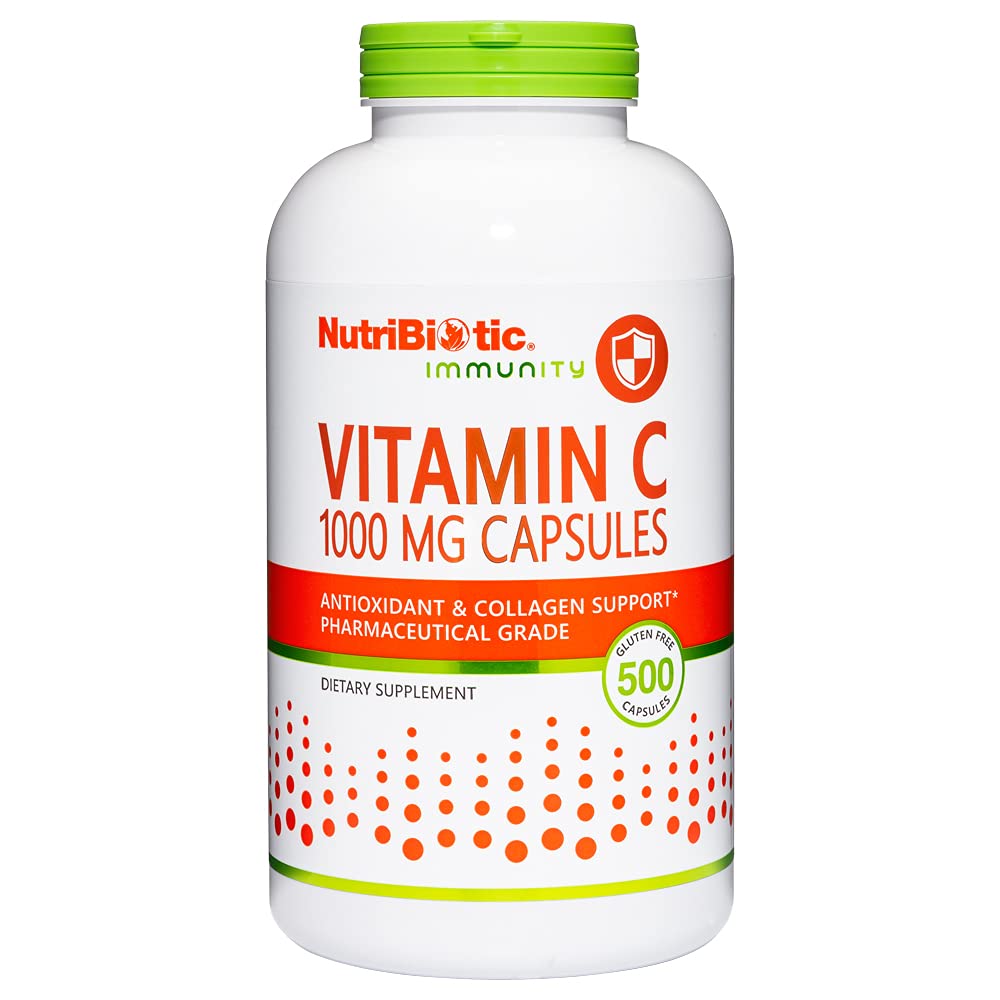NutriBiotic - ビタミンC 1000 Mgカプセル、500カウント | エッセンシャル免疫、抗酸化剤、コラーゲンサポートサプリメント | 医薬品グレードL-アスコルビン酸、給餌ごとの1000 Mg | グルテンフリー