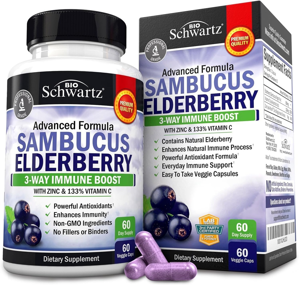 BioSchwartzエルダーベリーカプセル60カウント+プロバイオティック40ビリオンCFU 60カウントバンドル