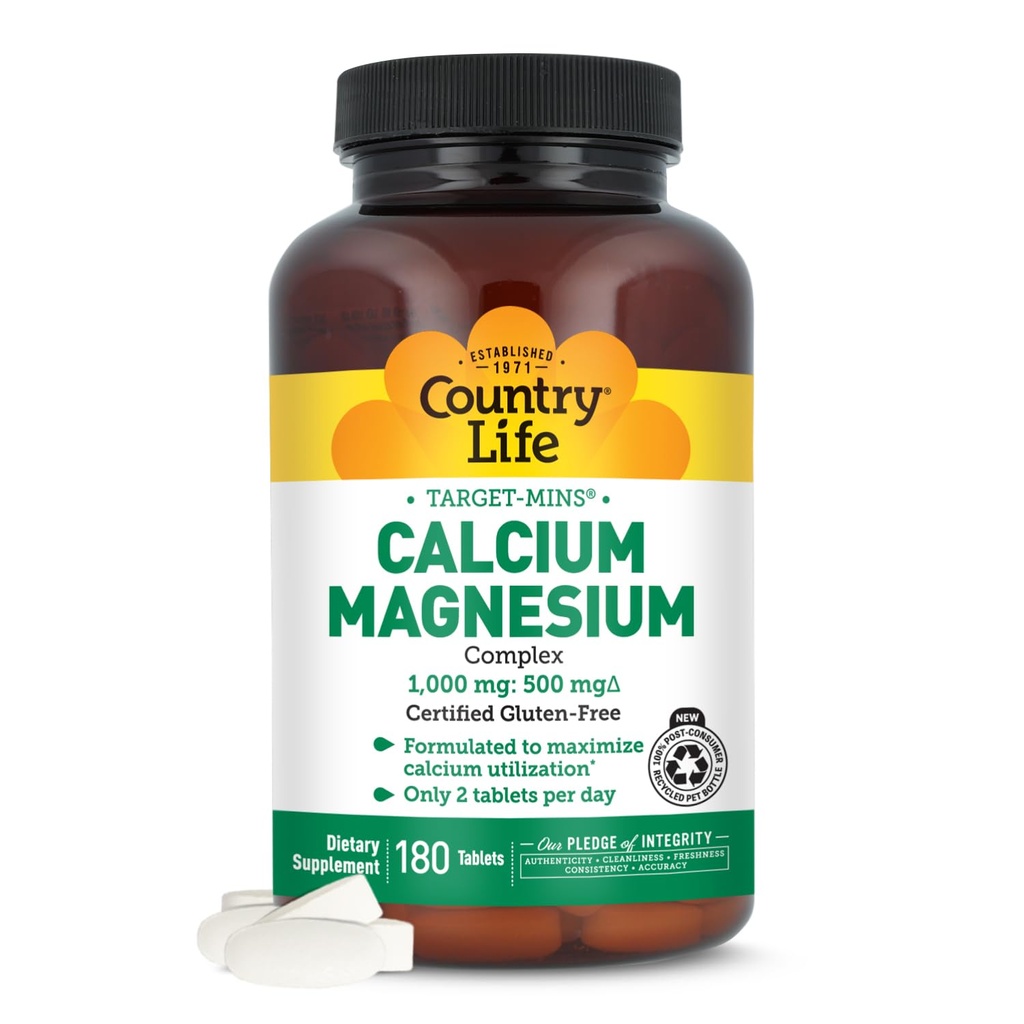 カントリーライフターゲットミンカルシウムマグネシウムコンプレックス1000mg / 500mg、180錠、認定グルテンフリー、認定ビーガン、非GMO認定