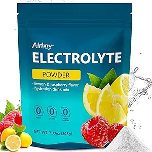 Airboy Electrolytes Powder No Sugar, Keto Electrolyte Mix, 1000 mg of Potassium, Low Sodium, Lemon Raspberry Flavor Hydration Drink Supplement for Dehydration Relief and Rehydration, 32Servings