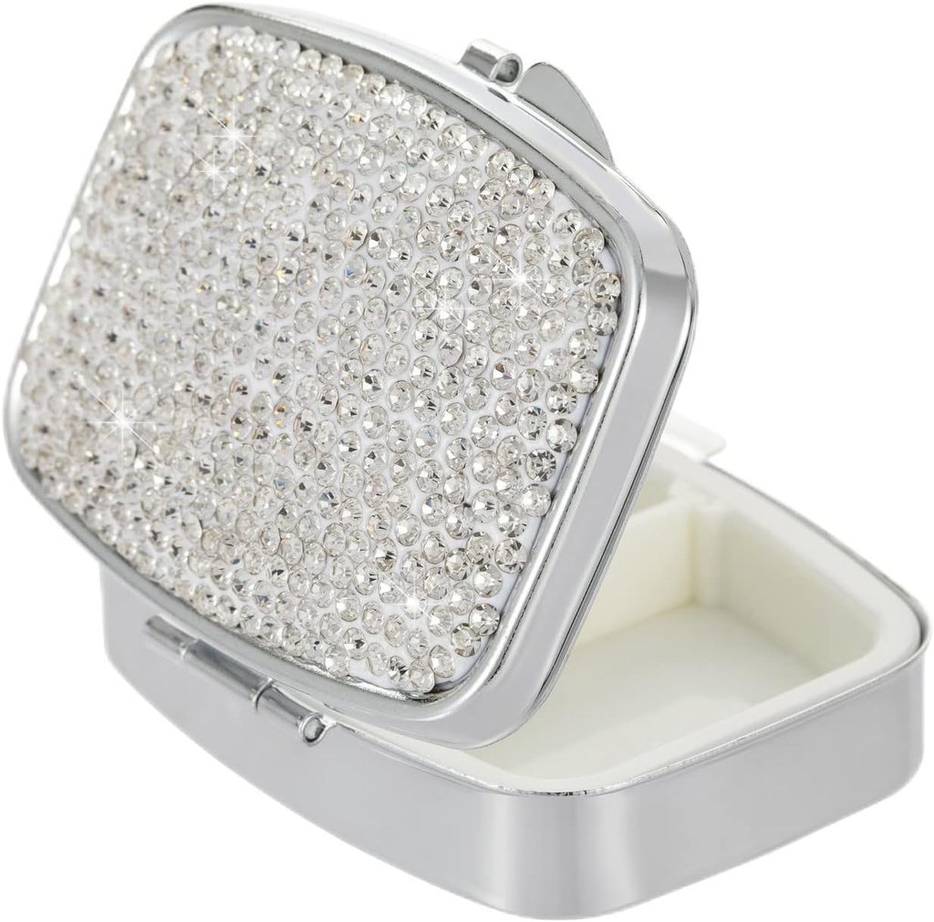 ポケット薬局Bling 2コンパートメント薬オーガナイザー小型キュートピルコンテナトラベルピルボックスケース プラススクエアビタミンホルダー(シルバー)
