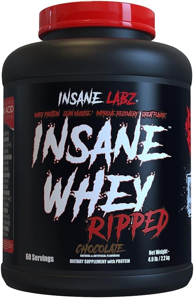 Insane Labz Insane Whey Ripped、L-カルニチンおよびCLAオイルの粉が付いている細い筋肉建物蛋白質、5lbs 60のサービング、チョコレート