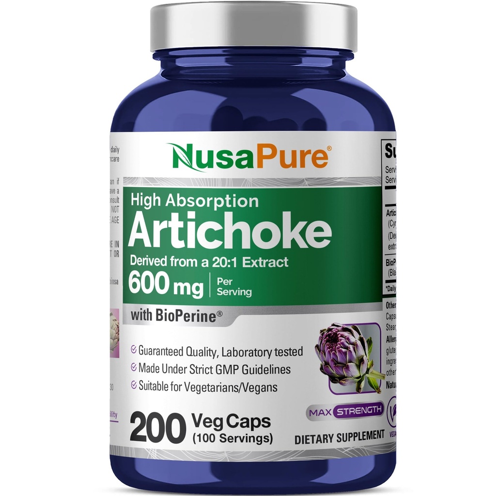 NusaPure Artichoke 20:1 エキス、600 mg 12,000mg 200 Veggie キャップ相当(非GMO、グルテンフリー)
