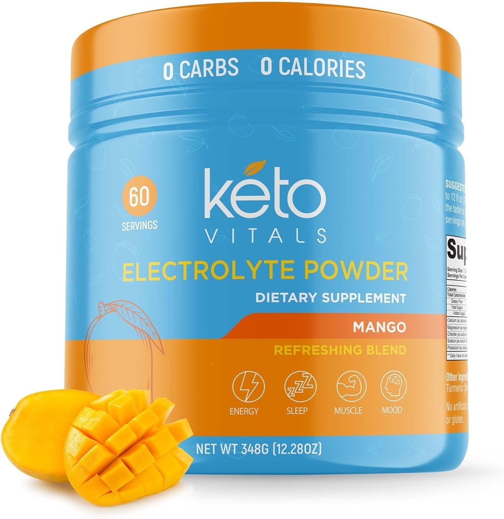 Keto Vitals 電解液パウダー | カリウム、マグネシウム、ナトリウム、カルシウムのケトフレンドリー電解液 | ケト電解液 サプリメント エナジードリンクミックス | 砂糖フリー、ゼロカロリー、ゼロ炭水化物